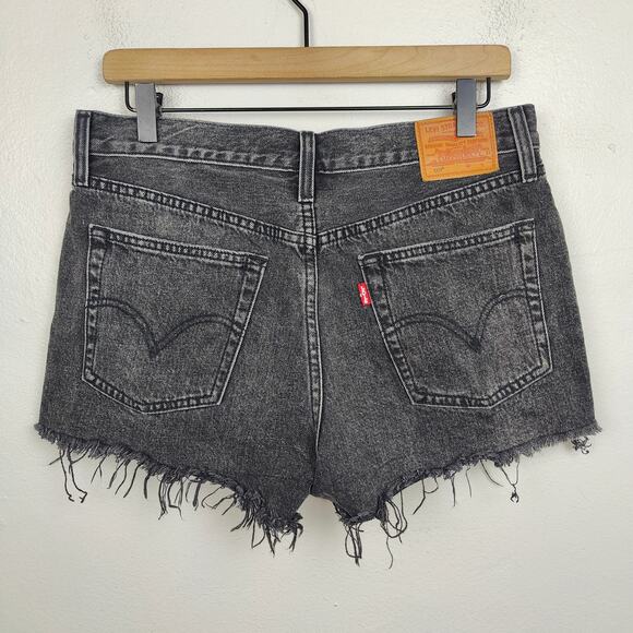 Levis 501 Original Shorts Womens 29 Trashed Black Distressed Cut Offs Button Fly - Picture 5 of 9